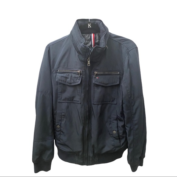 Tommy Hilfiger Men's Four-Pocket Filled Performance Bomber Jacket Navy Small - Picture 2 of 11